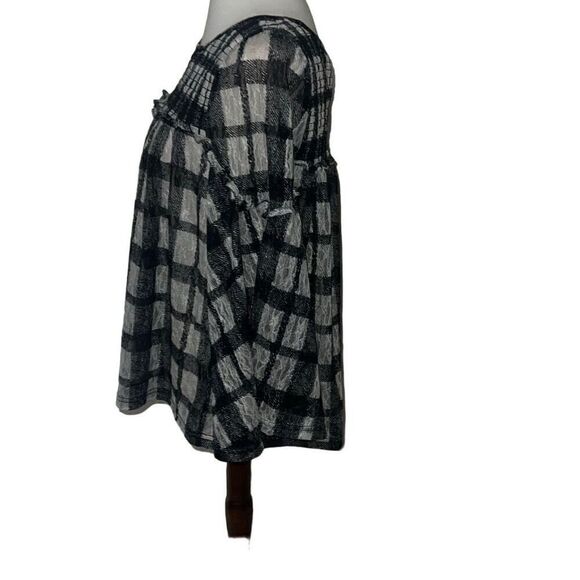 Anthropologie Akemi + Kin Patrizia Lace Plaid Blouse Flare Sleeves Size Medium M - Picture 4 of 10